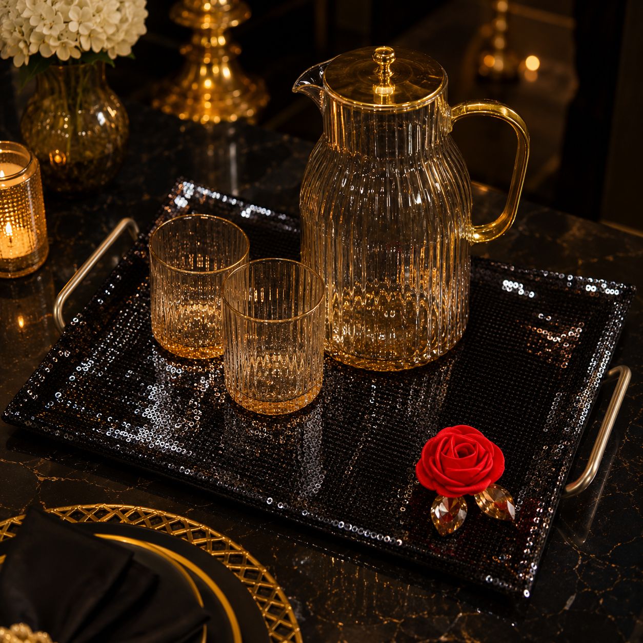 Noir Royale Sequin Tray Cover Set