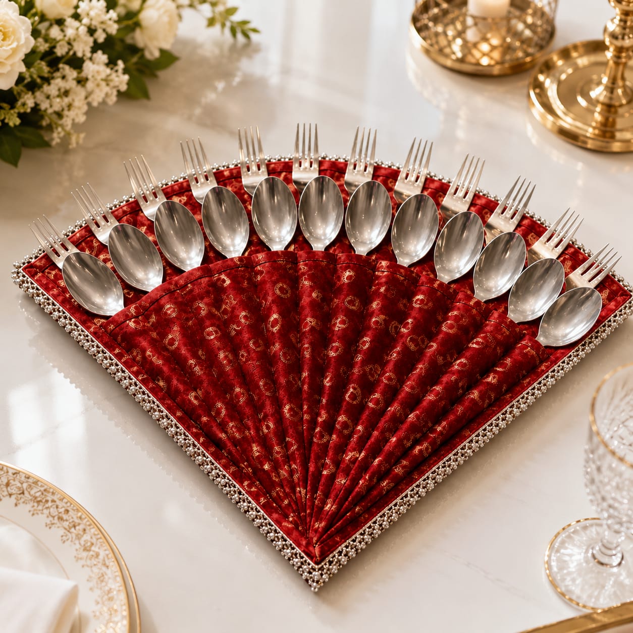 Laal Darbar Fan Cutlery Pouch – Royal Red Edition