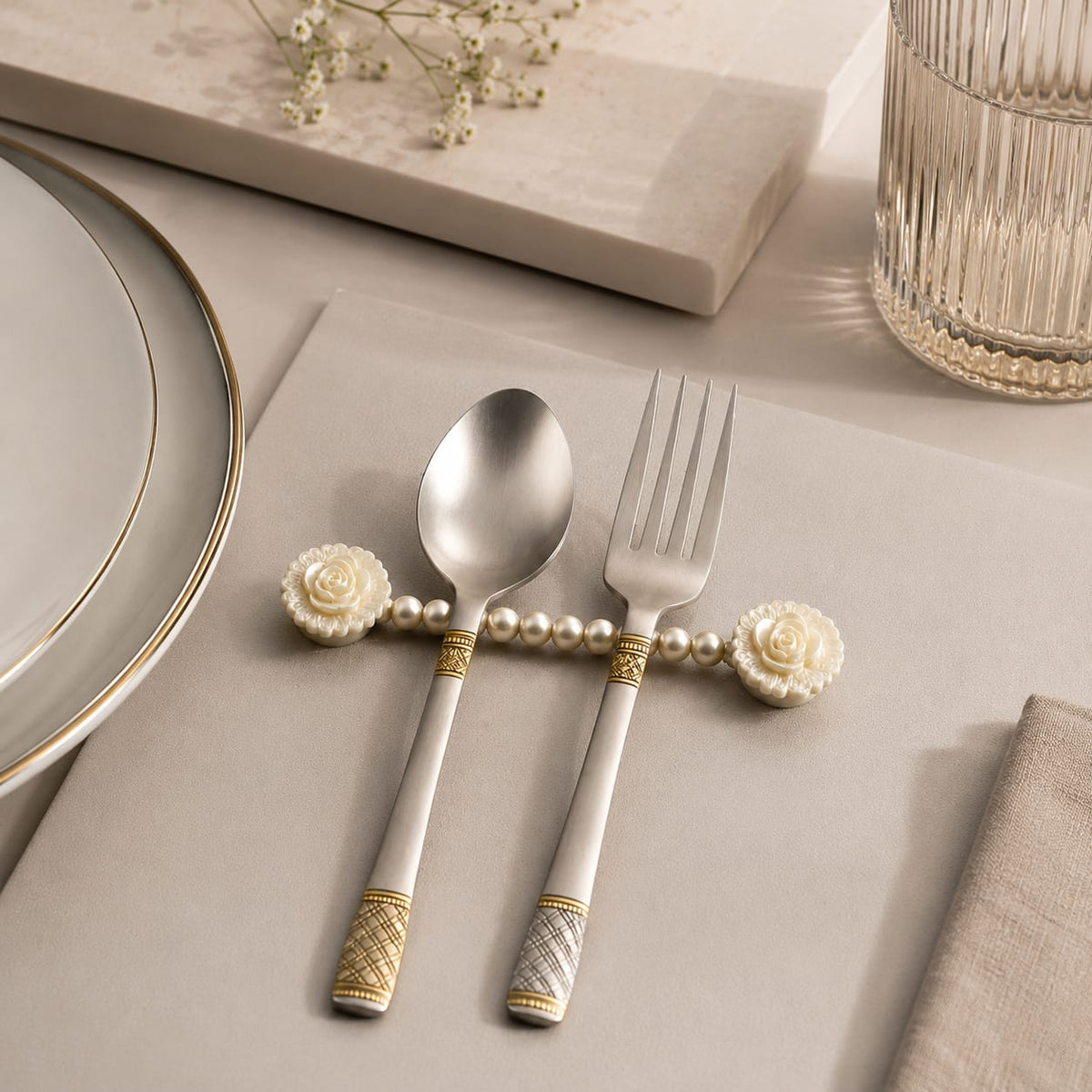 Decorative Pearl & Floral Cutlery Rest