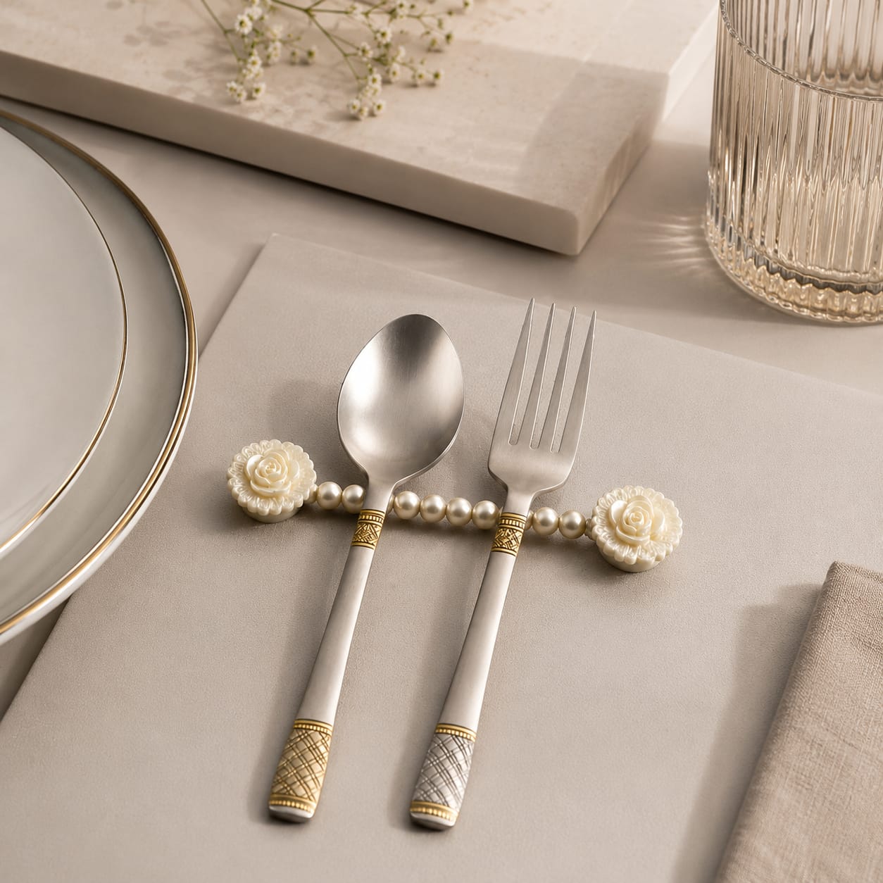 Decorative Pearl & Floral Cutlery Rest