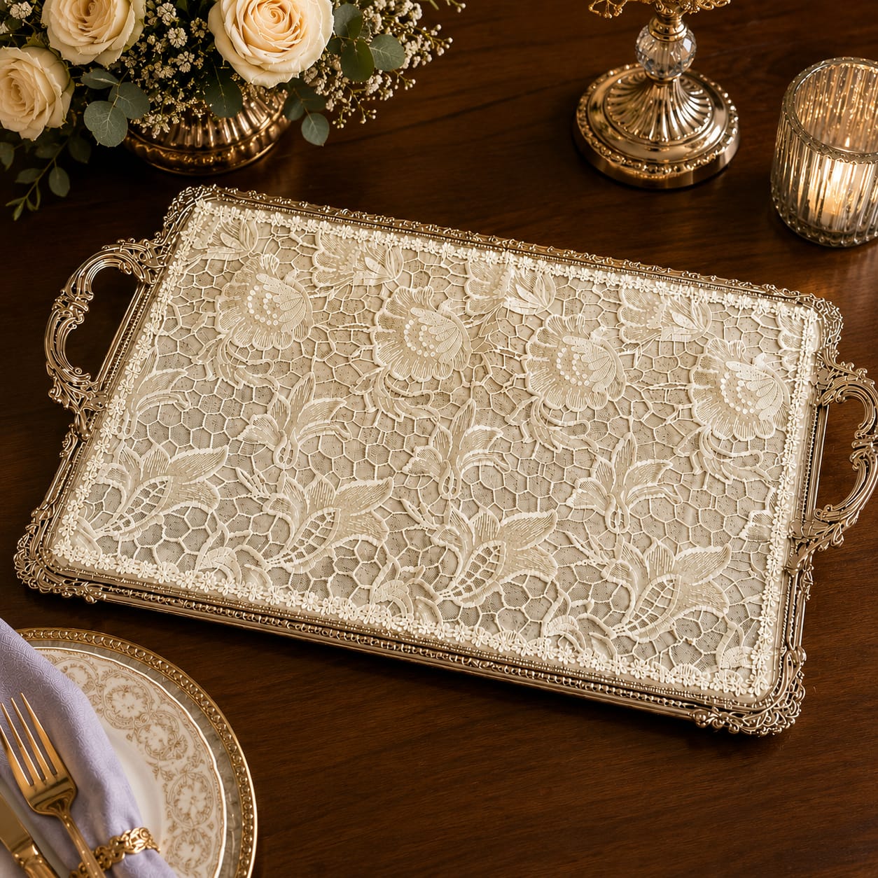Duchess Lace Placemat come Tray cover