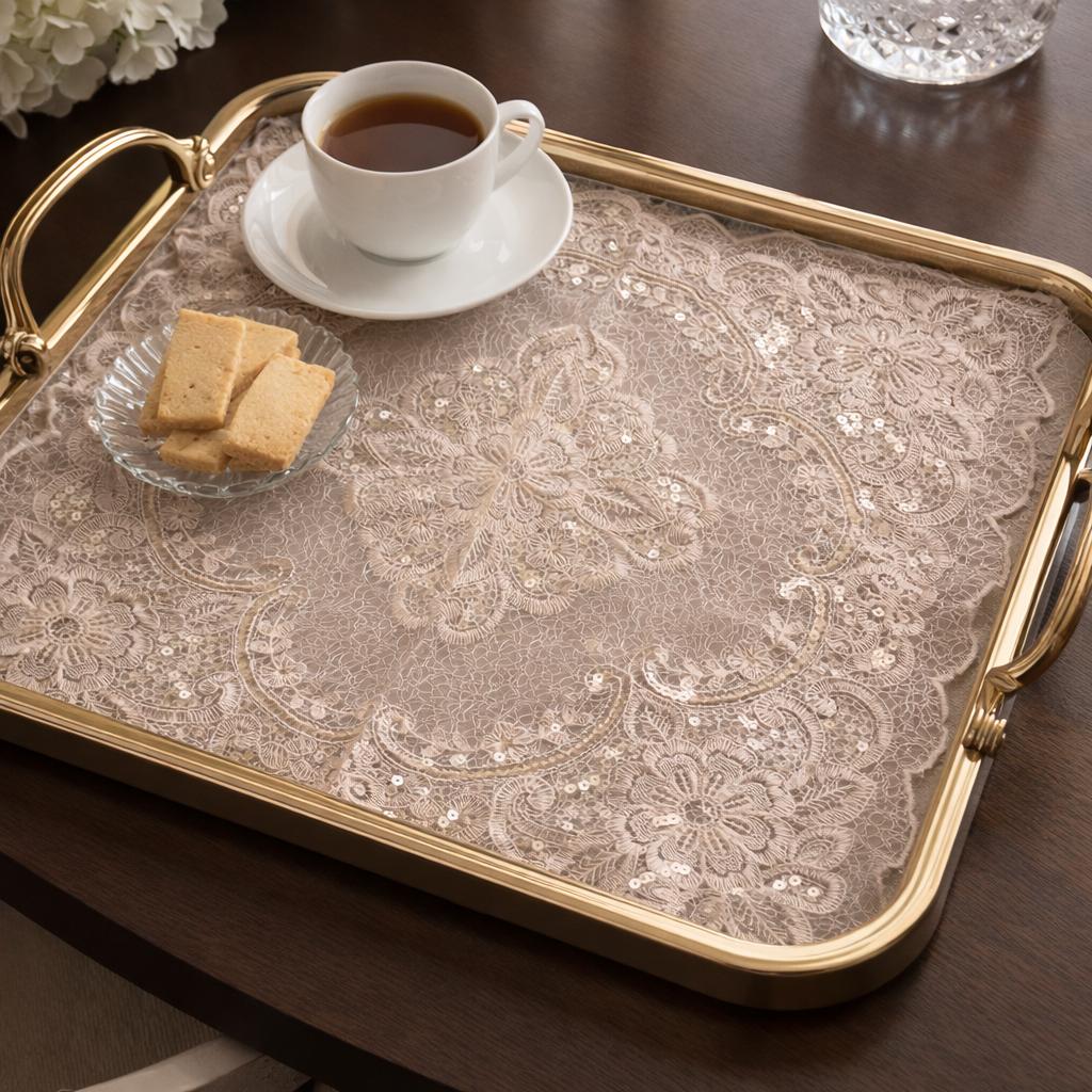 Beige Lace Embroidered Tray Mat