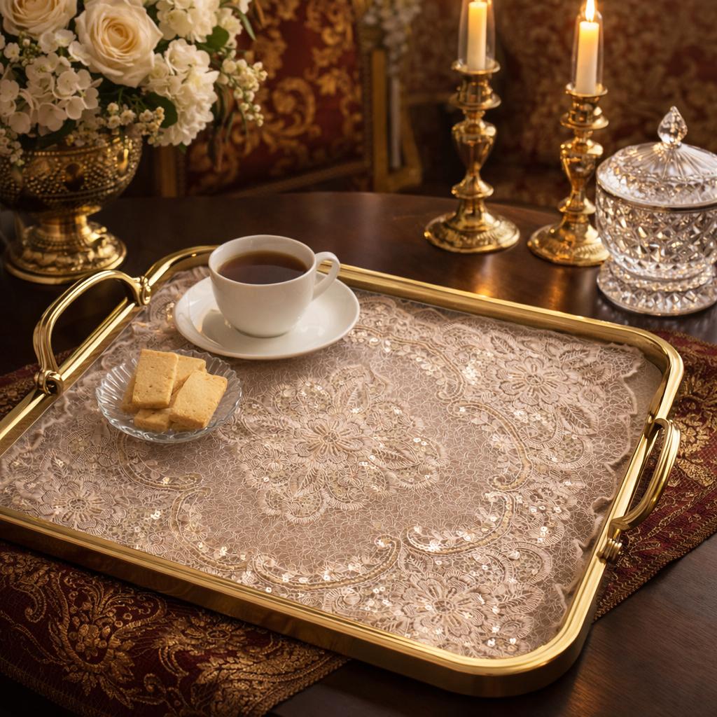 Beige Lace Embroidered Tray Mat