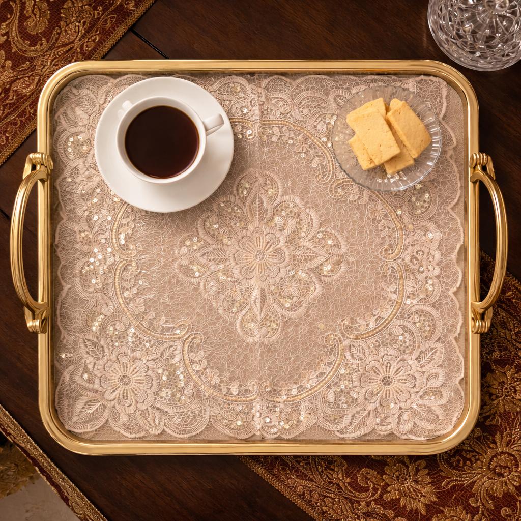 Beige Lace Embroidered Tray Mat