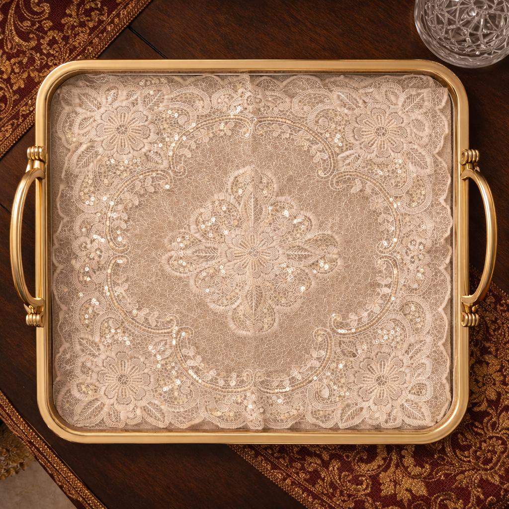 Beige Lace Embroidered Tray Mat