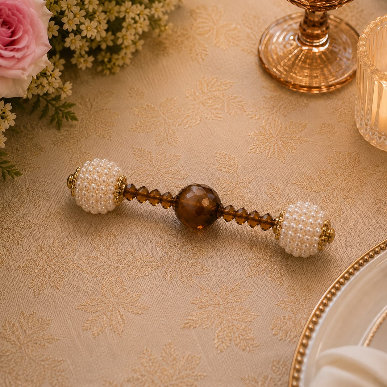Pearl & Amber Beaded Cutlery Rest