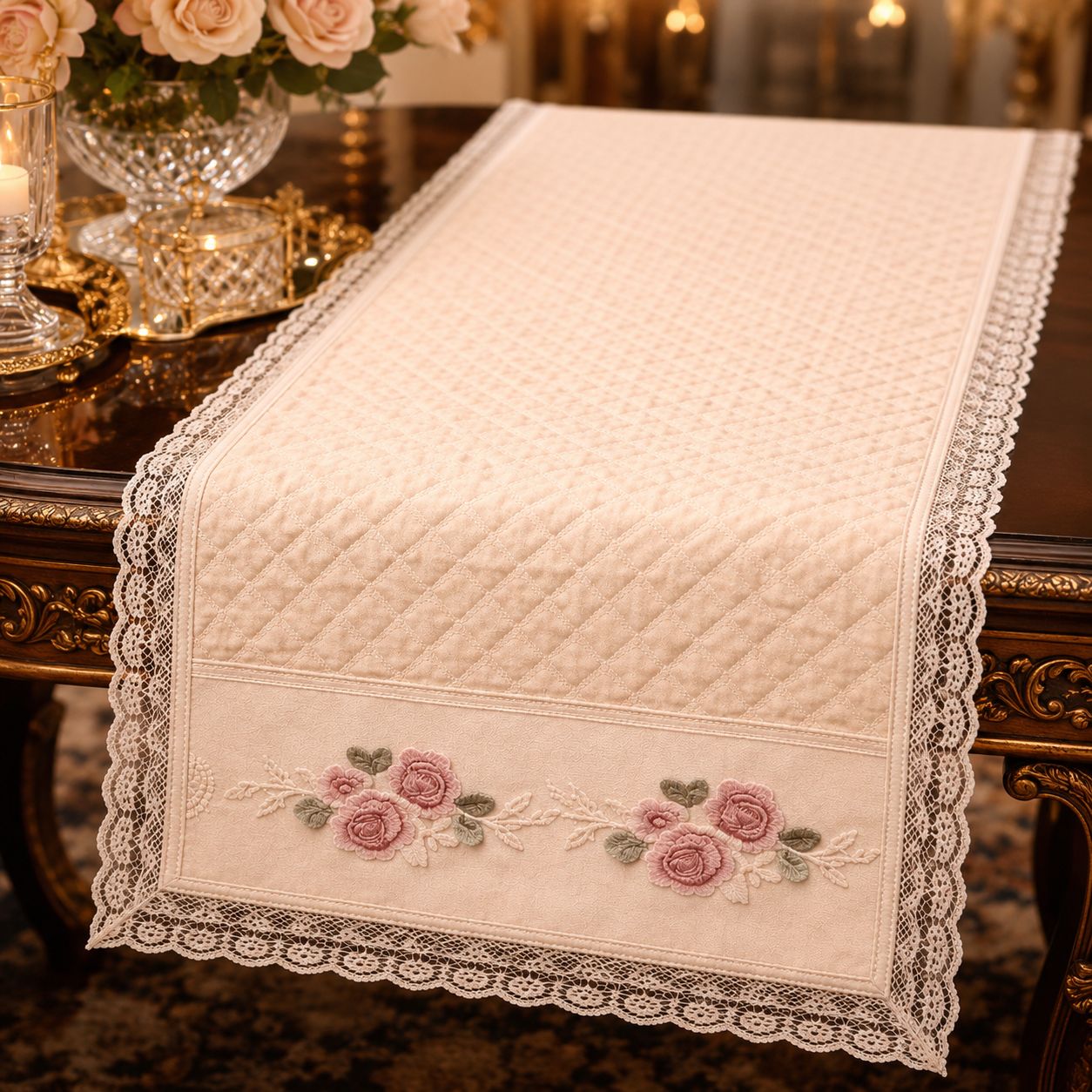 Vintage Rose Lace Runner