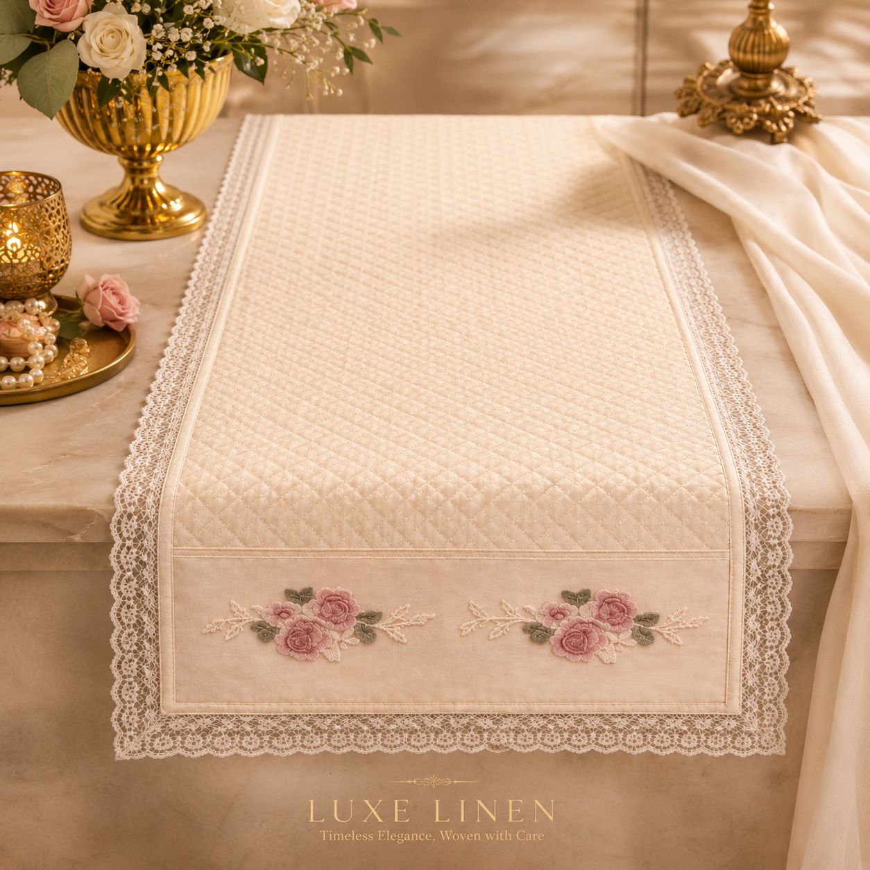 Vintage Rose Lace Runner