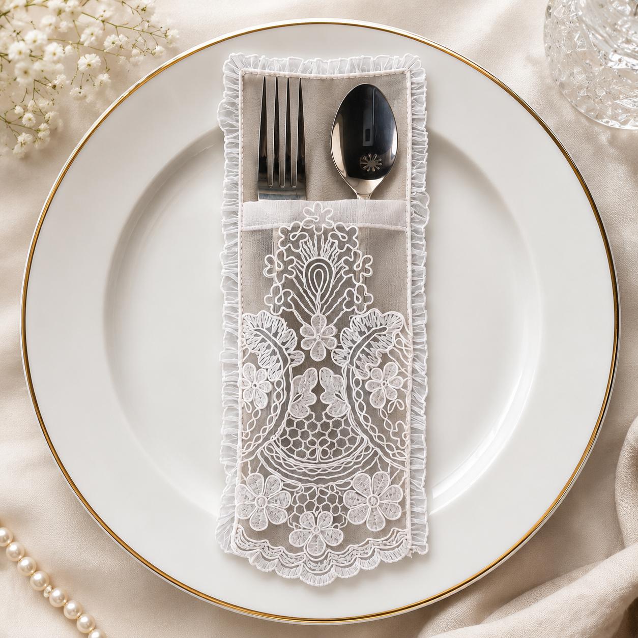Royal Lace Cutlery Pocket Napkin – Ivory Elegance