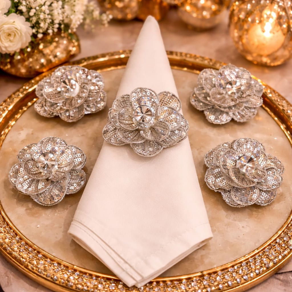 Crystal Bloom Napkin Ring Set