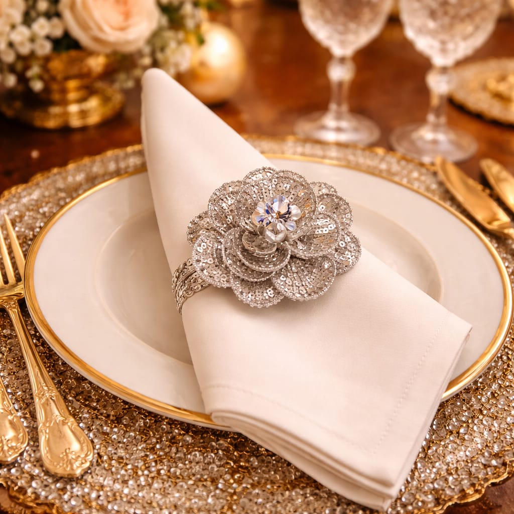 Crystal Bloom Napkin Ring Set