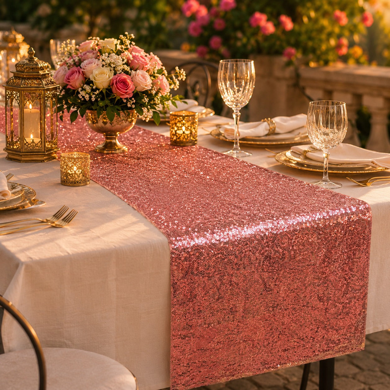 Rose Gold Radiance Sequin Table Runner