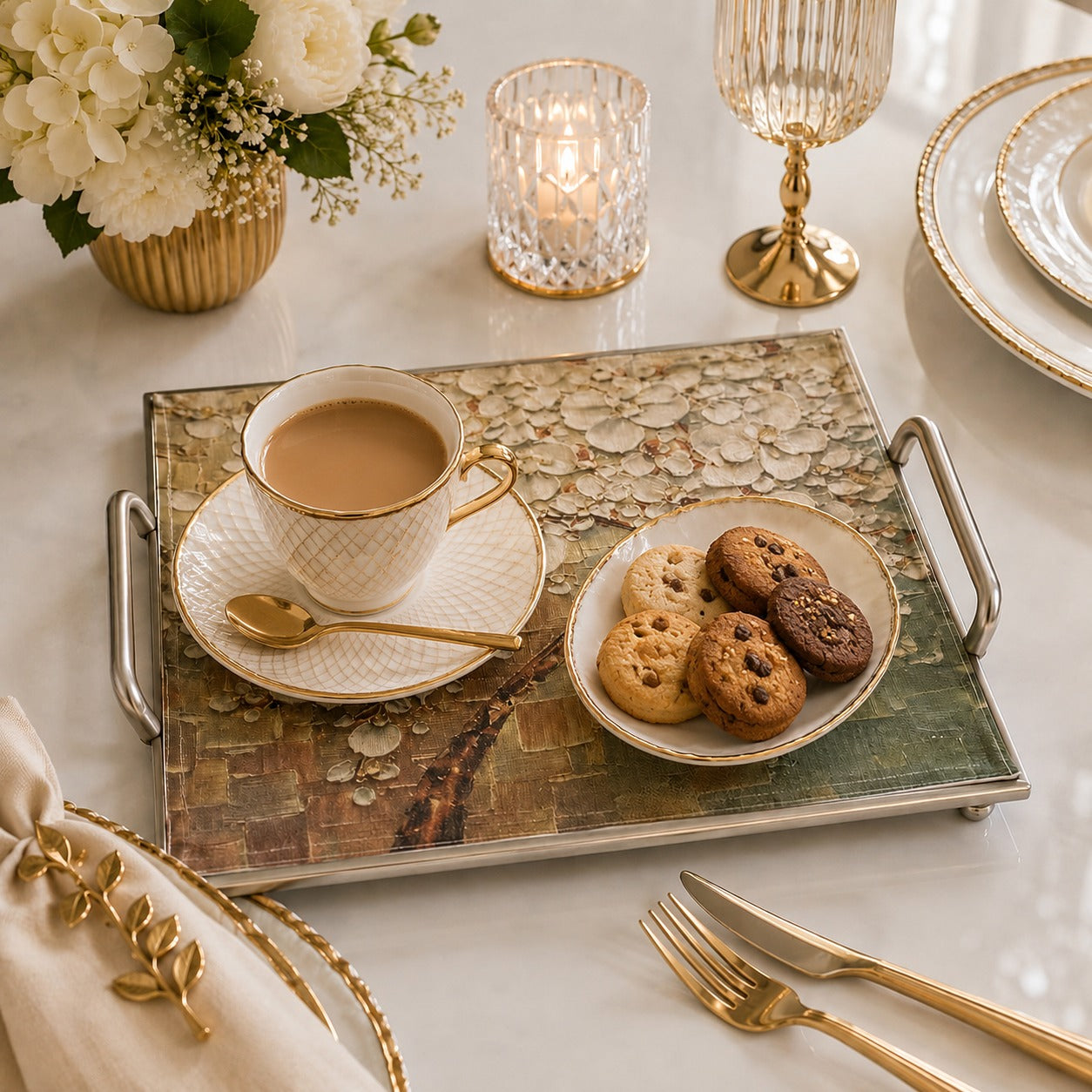 Ivory Blossom Tray Cover