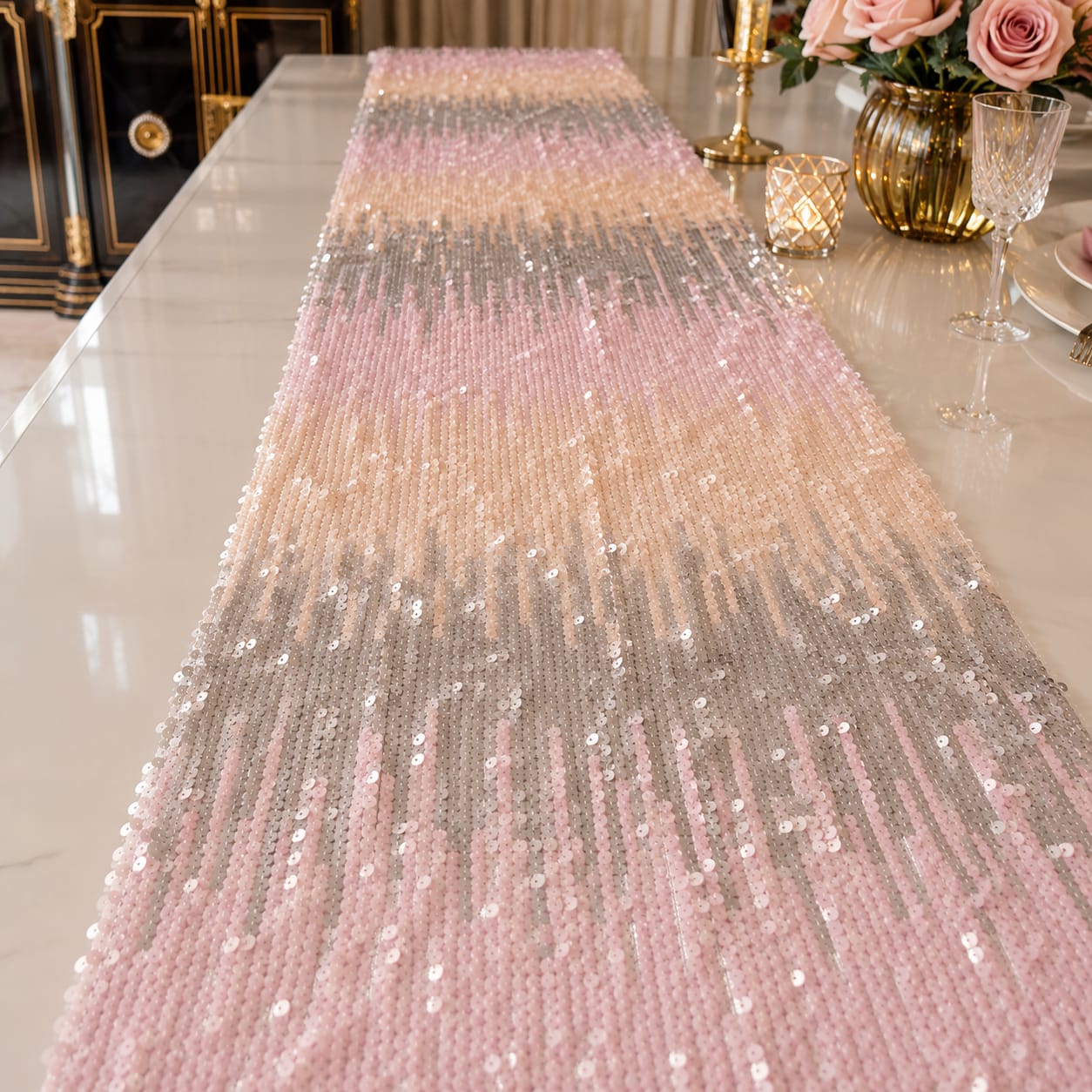Blush Radiance Sequin Table Runner