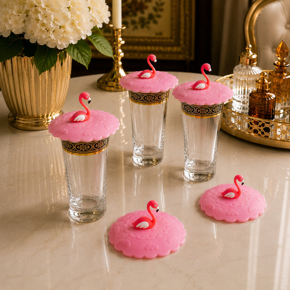 Flamingo Grace Glass Cover Set