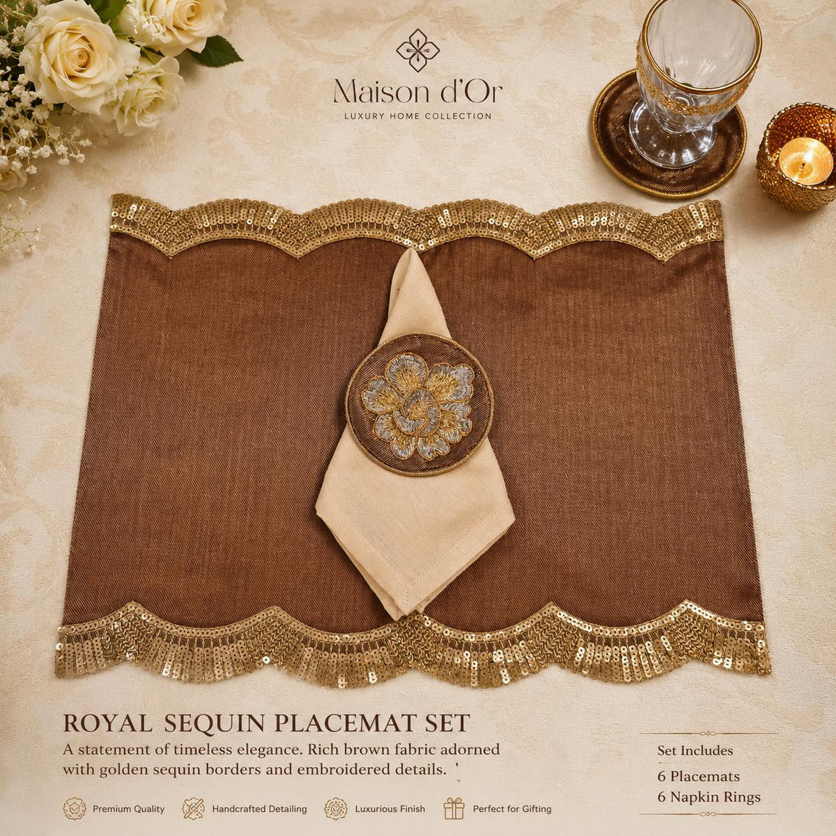 Regal Scallop Embroidered Placemat Set
