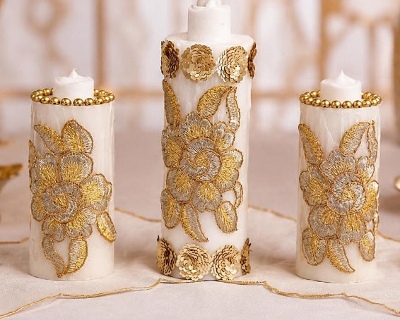 Imperial Bloom Embroidered Candle Set