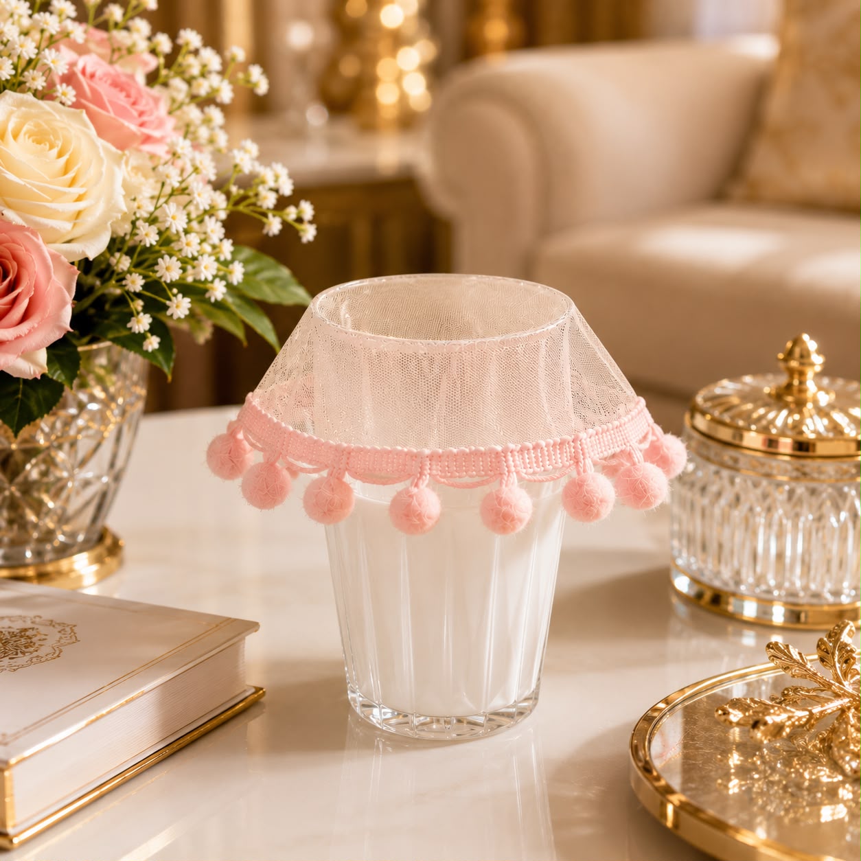 Blush Pom-Pom Glass Cover