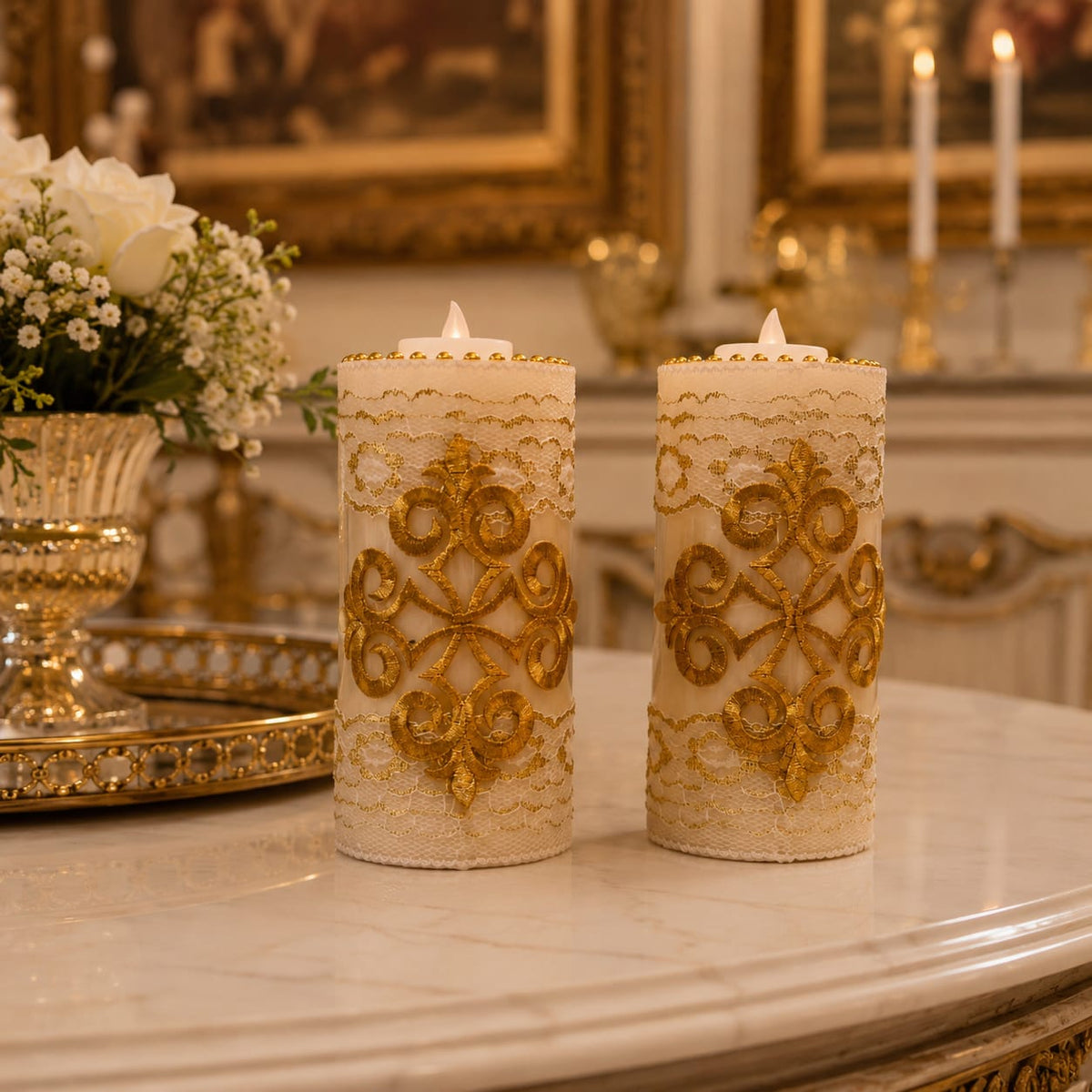 Golden Filigree Luxe LED Candles