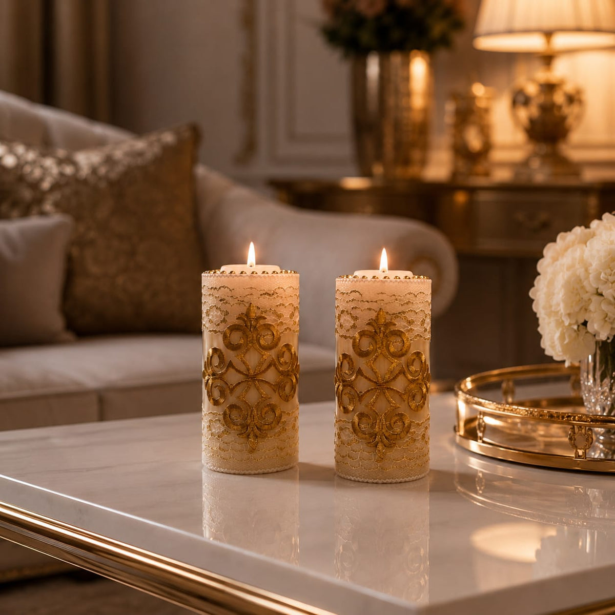 Golden Filigree Luxe LED Candles