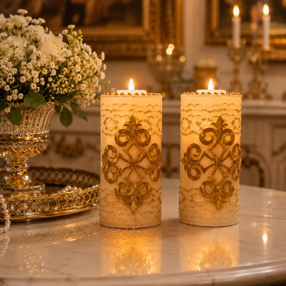Golden Filigree Luxe LED Candles