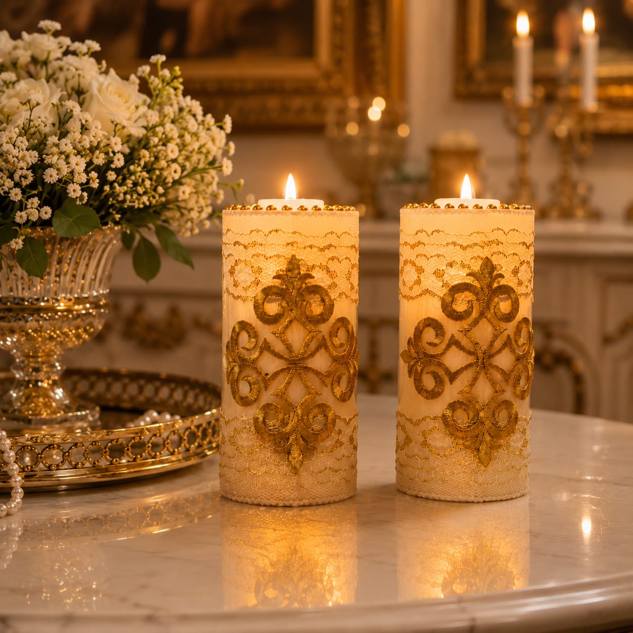 Golden Filigree Luxe LED Candles