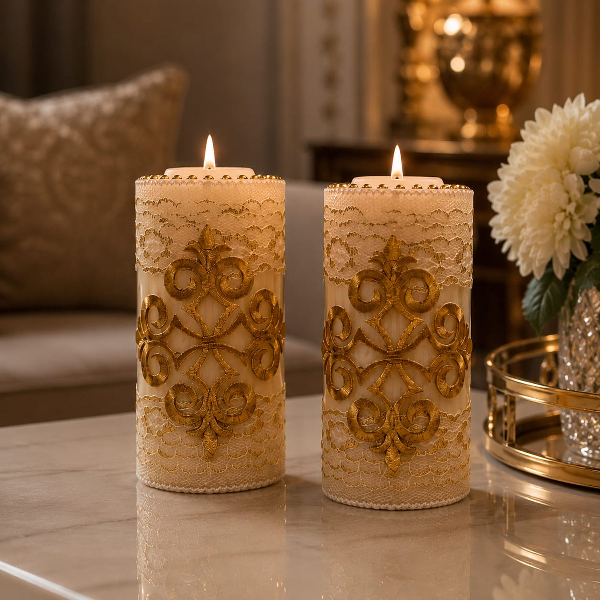 Golden Filigree Luxe LED Candles