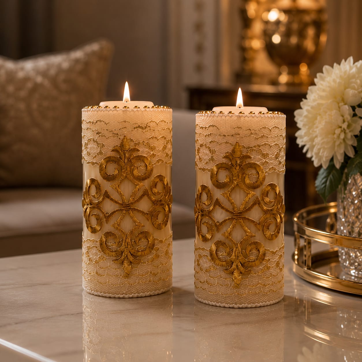 Golden Filigree Luxe LED Candles