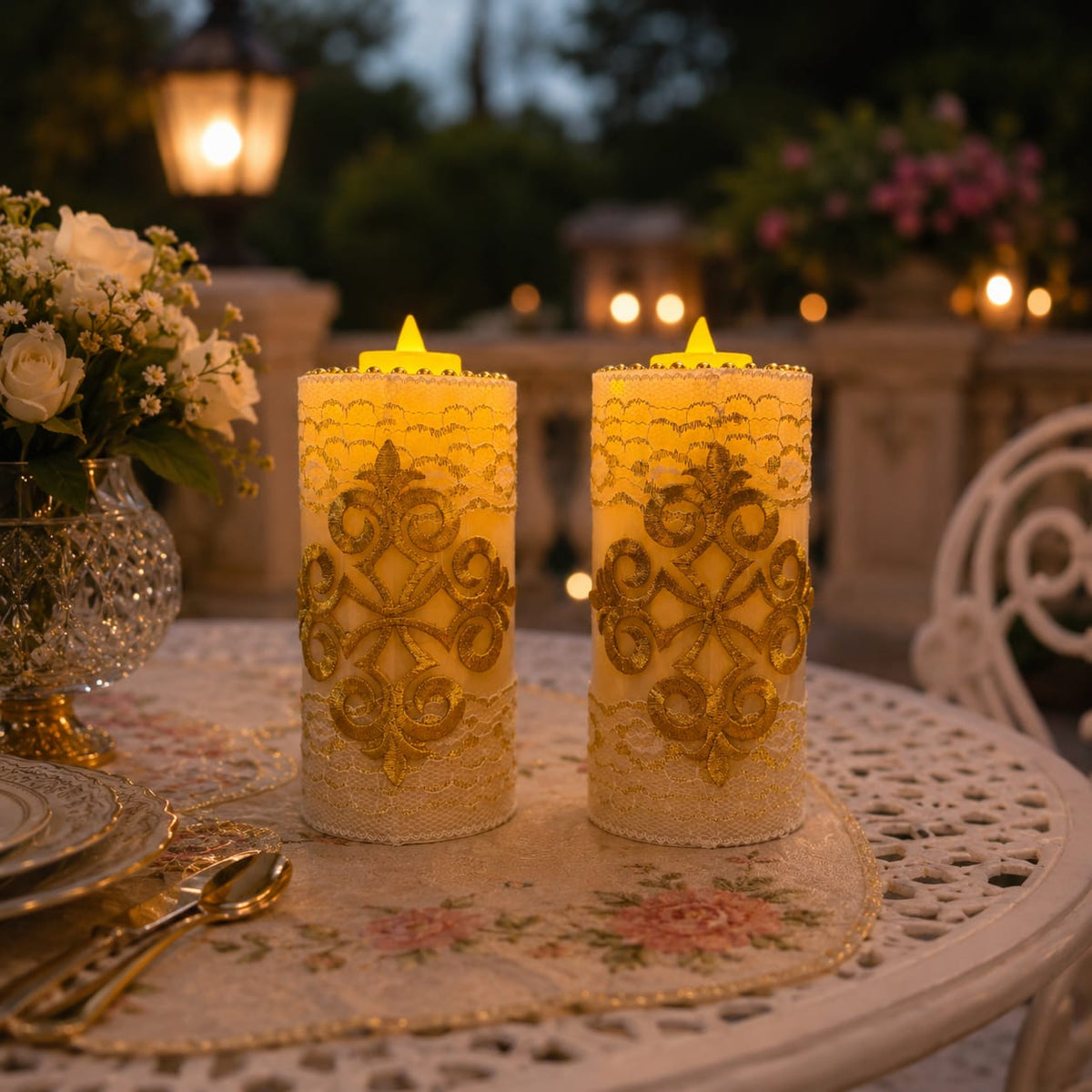 Golden Filigree Luxe LED Candles