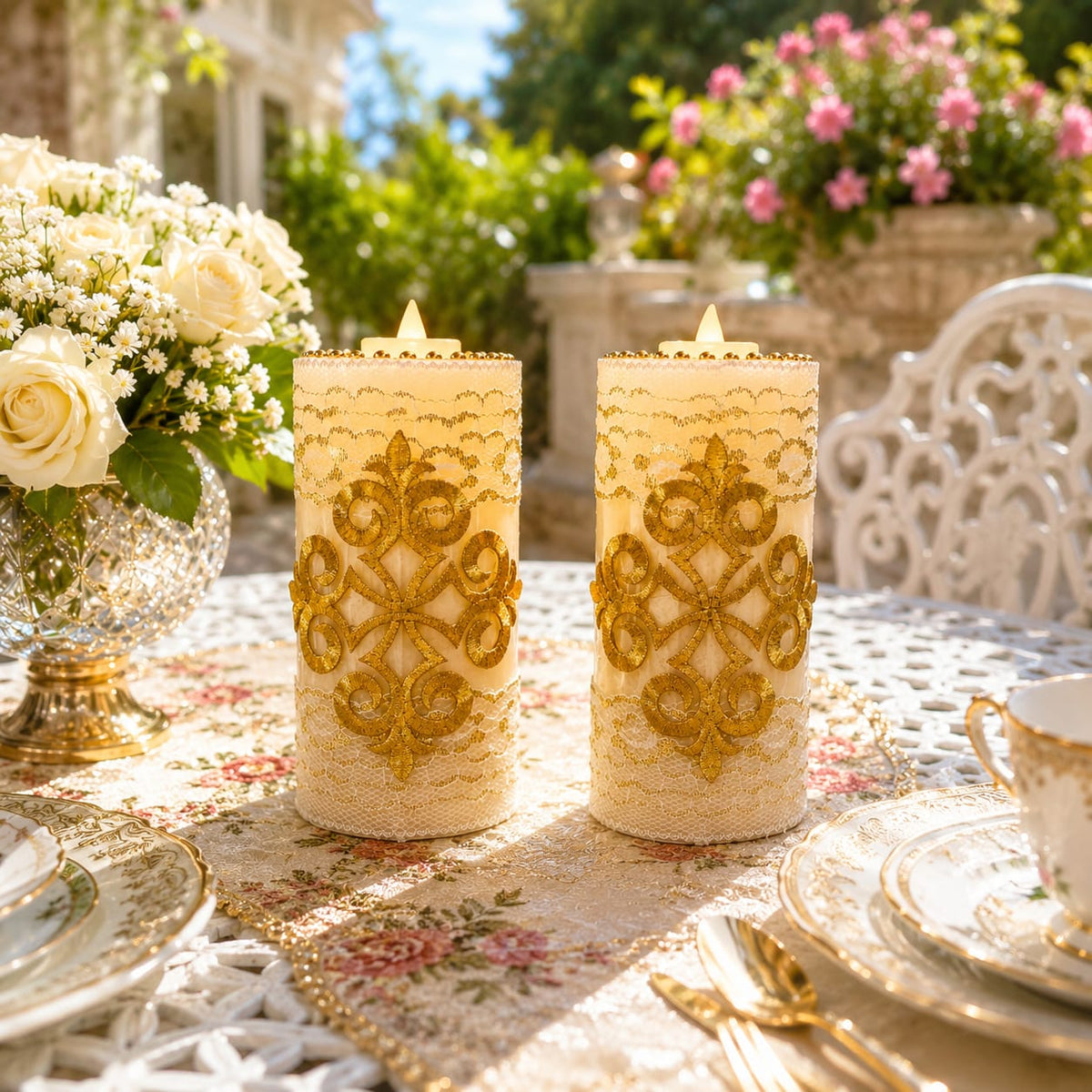 Golden Filigree Luxe LED Candles