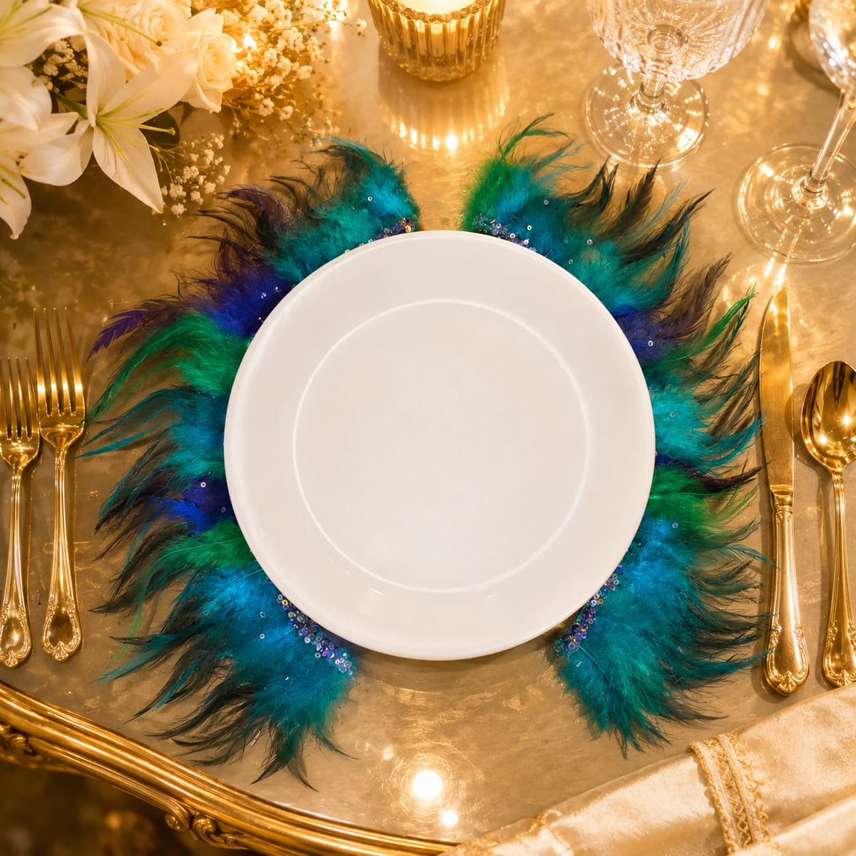 Peacock Feather Charger Plate Accent