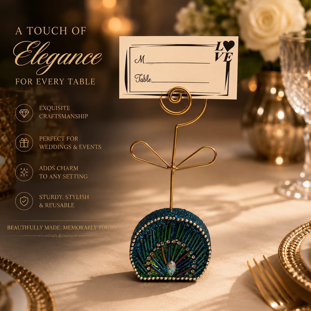 Peacock Jewel Menu Card Holder