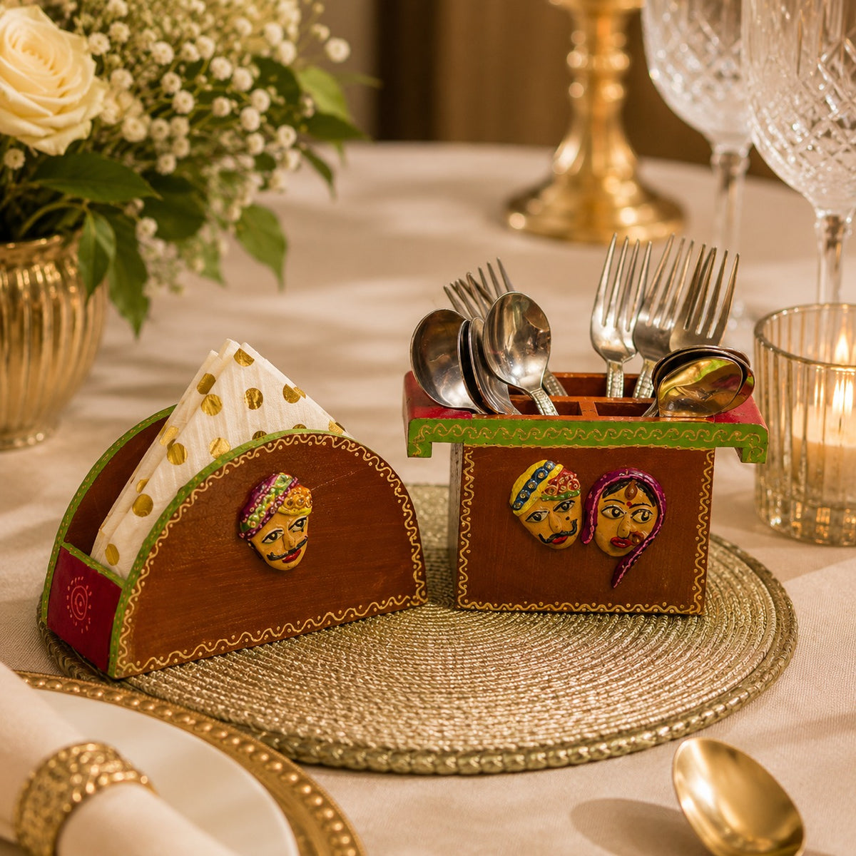 Rajasthani Cutlery And Tissuepaper Holder