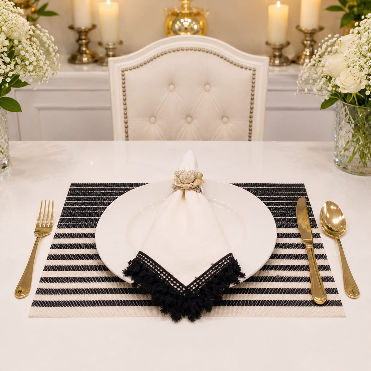 Riviera Shell Napkin Ring with Azure Lace Napkin