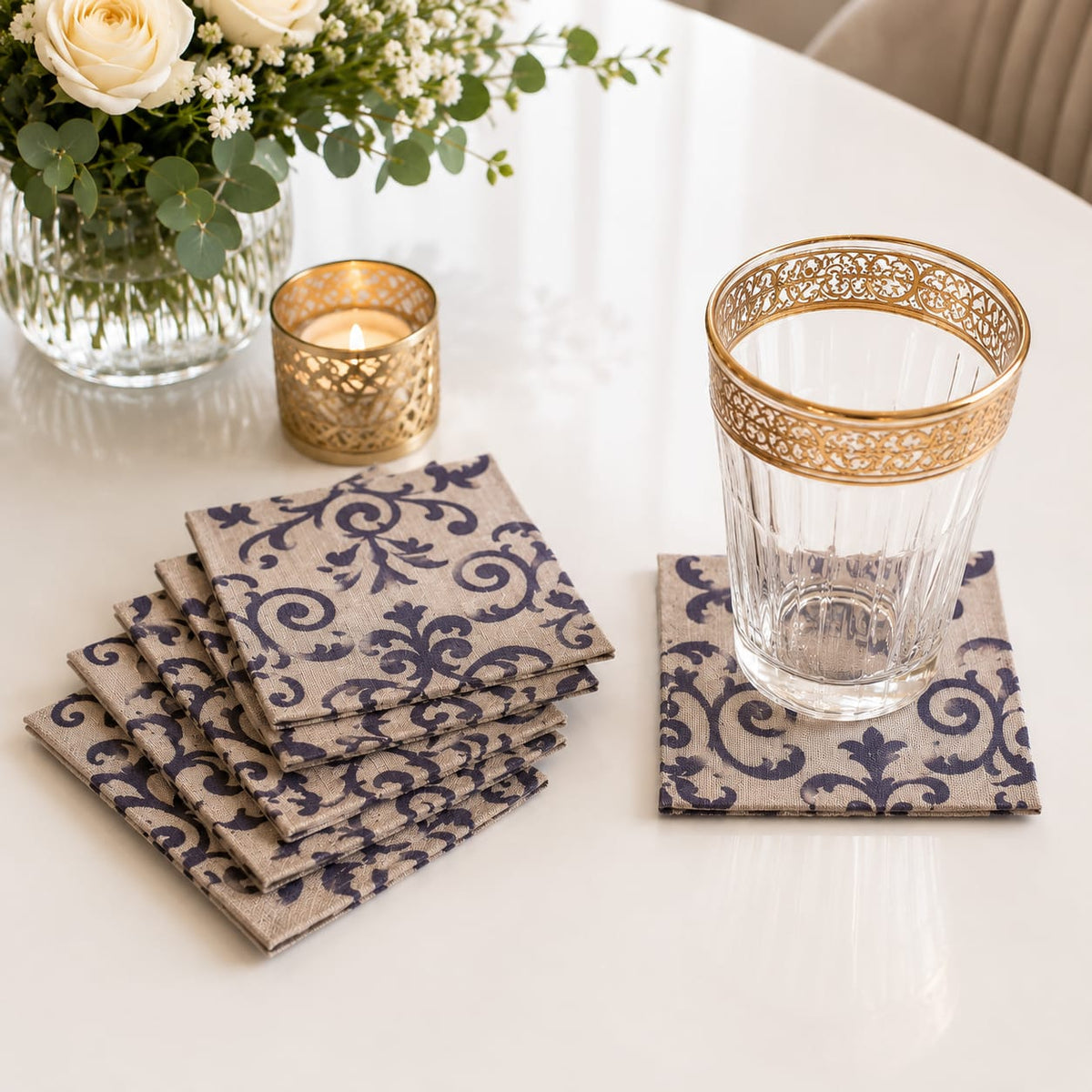 Azure Arabesque Luxe Coaster Set