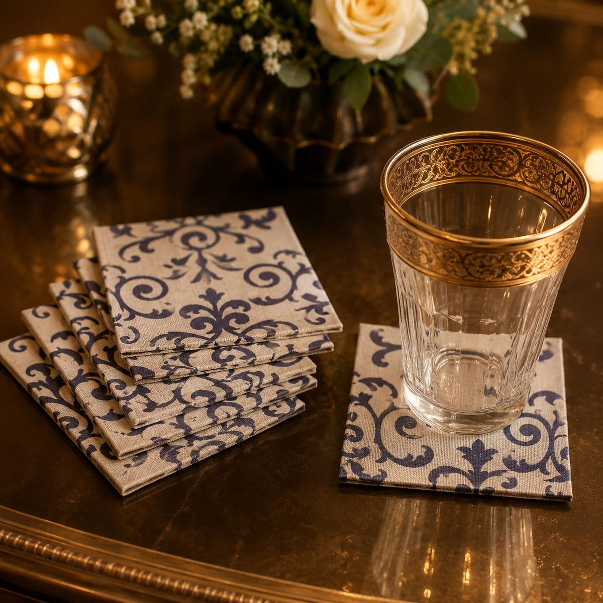 Azure Arabesque Luxe Coaster Set