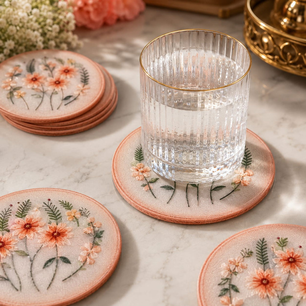 Peach Blossom Luxe Coaster Set
