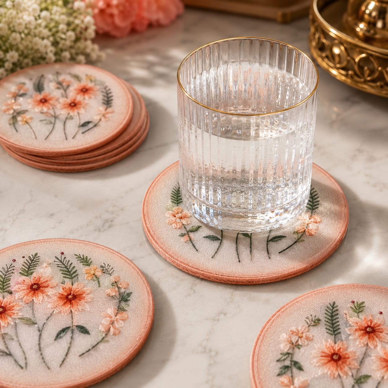 Peach Blossom Luxe Coaster Set