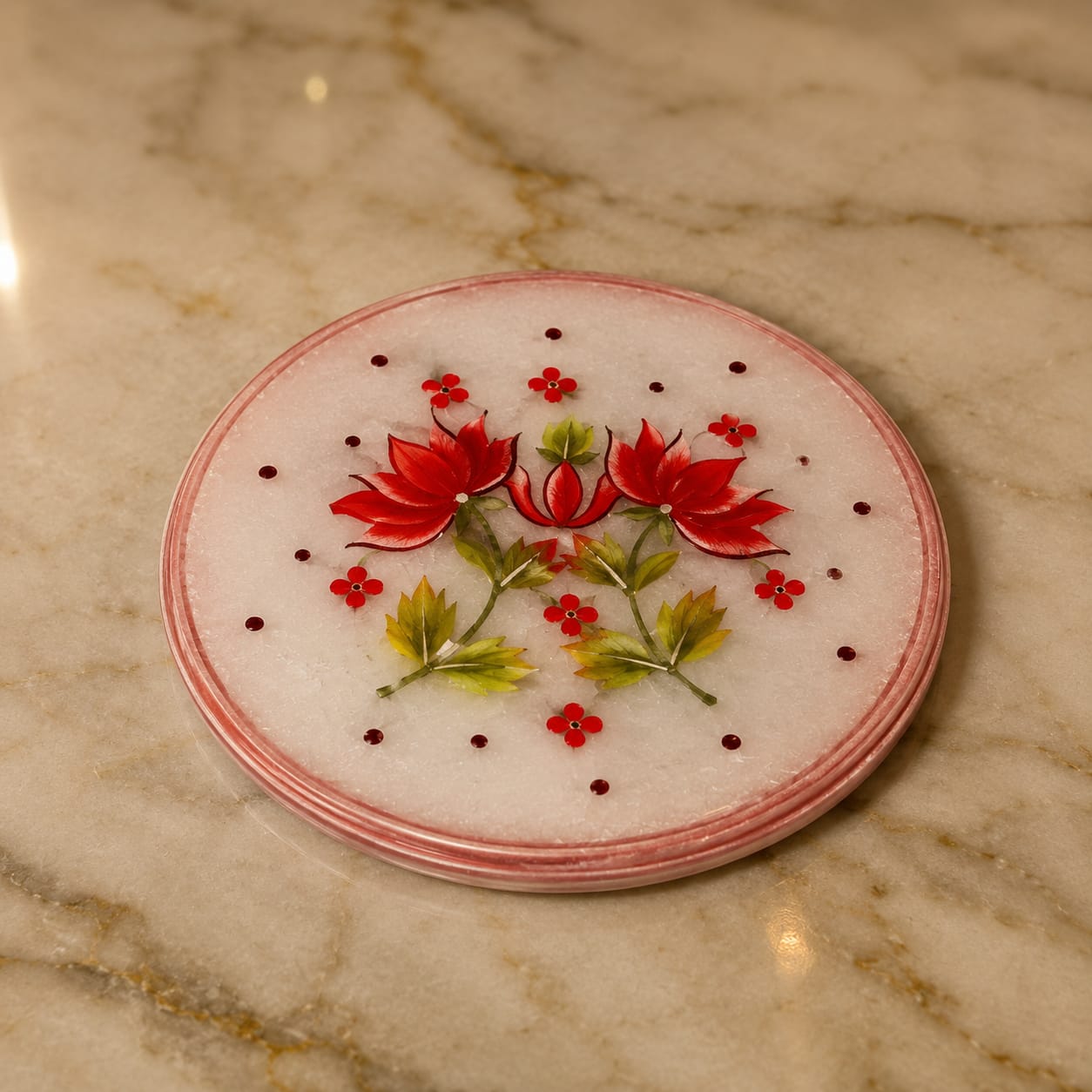 Crimson Bloom Heritage Coaster Set