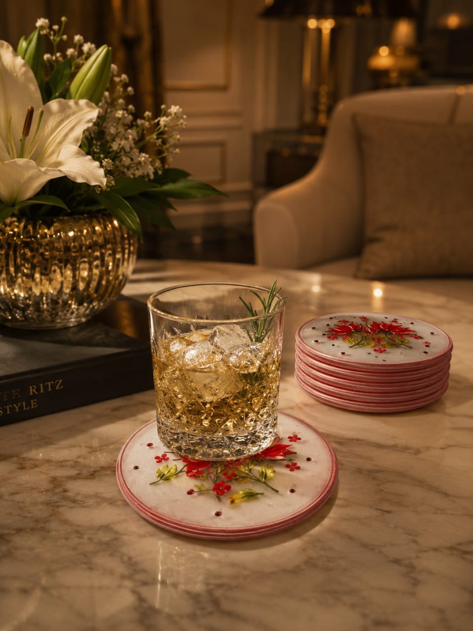 Crimson Bloom Heritage Coaster Set