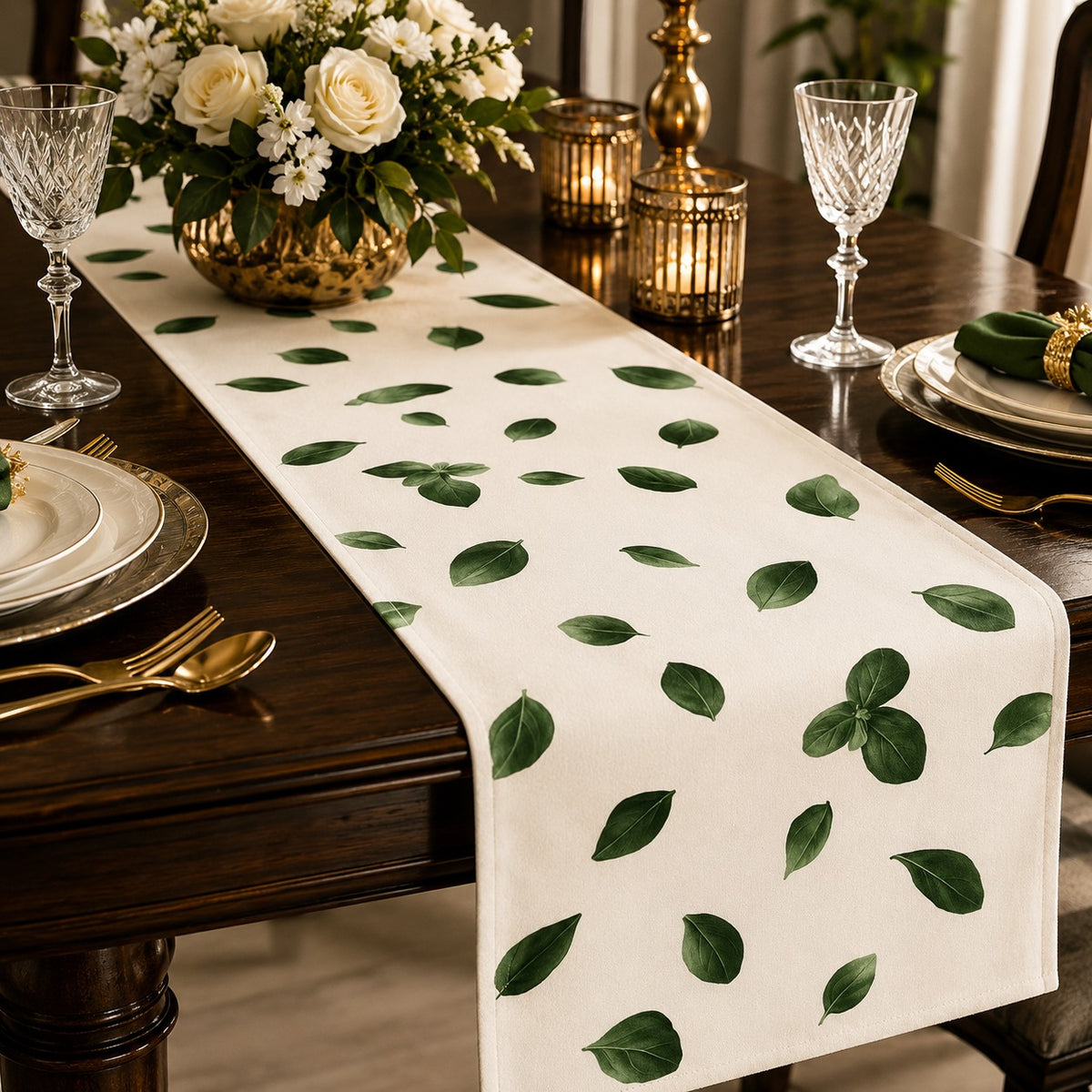 Basil Leaf Cotton Table Runner