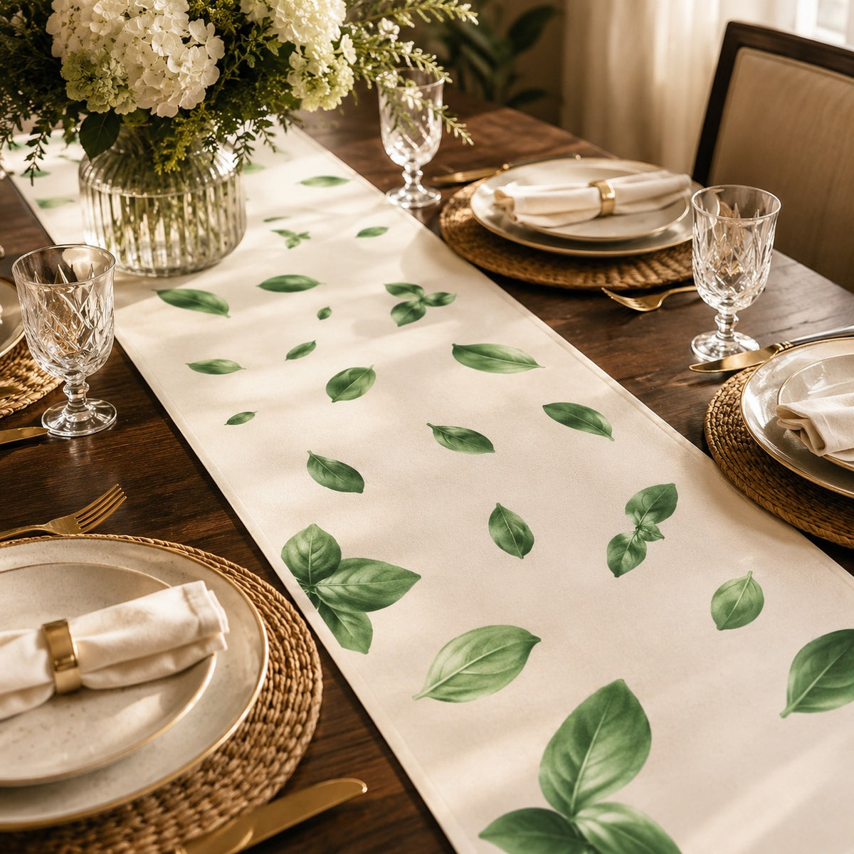 Basil Leaf Cotton Table Runner