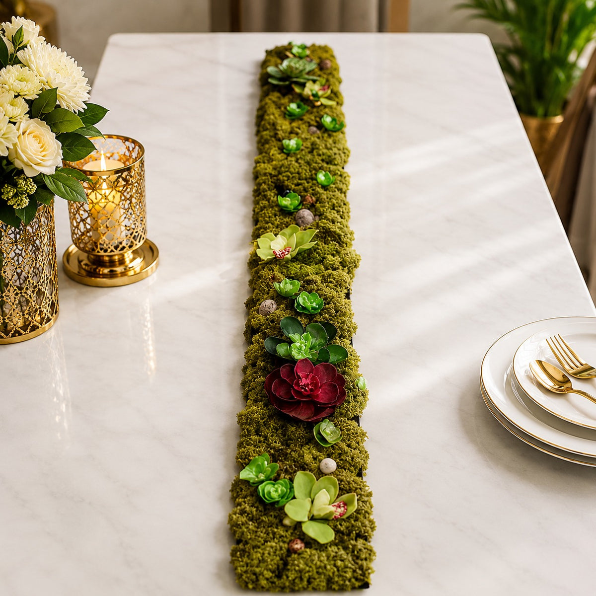 Verdant Luxe Succulent Moss Runner