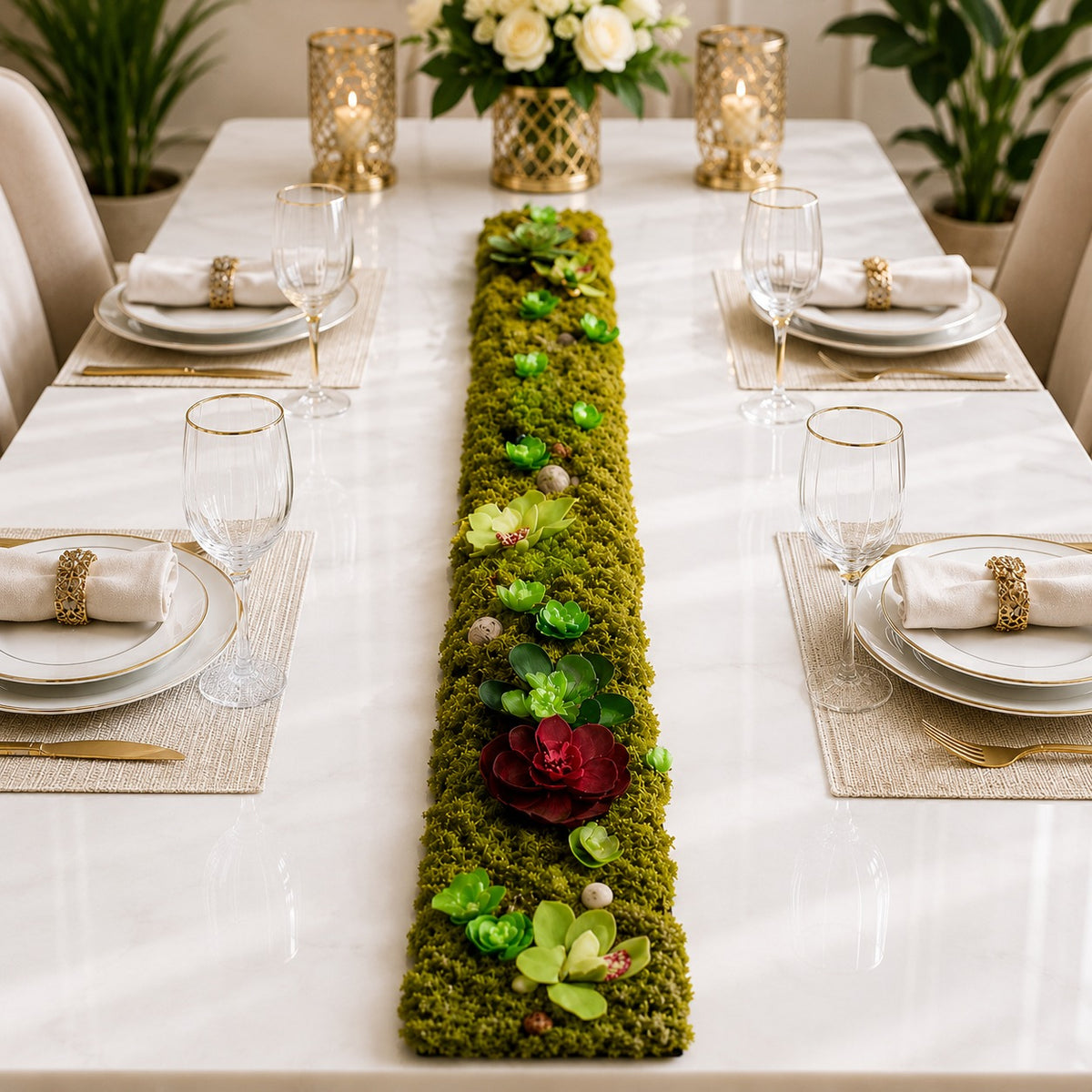 Verdant Luxe Succulent Moss Runner