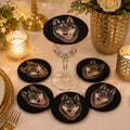 Midnight Wolf Embroidered Coaster Set