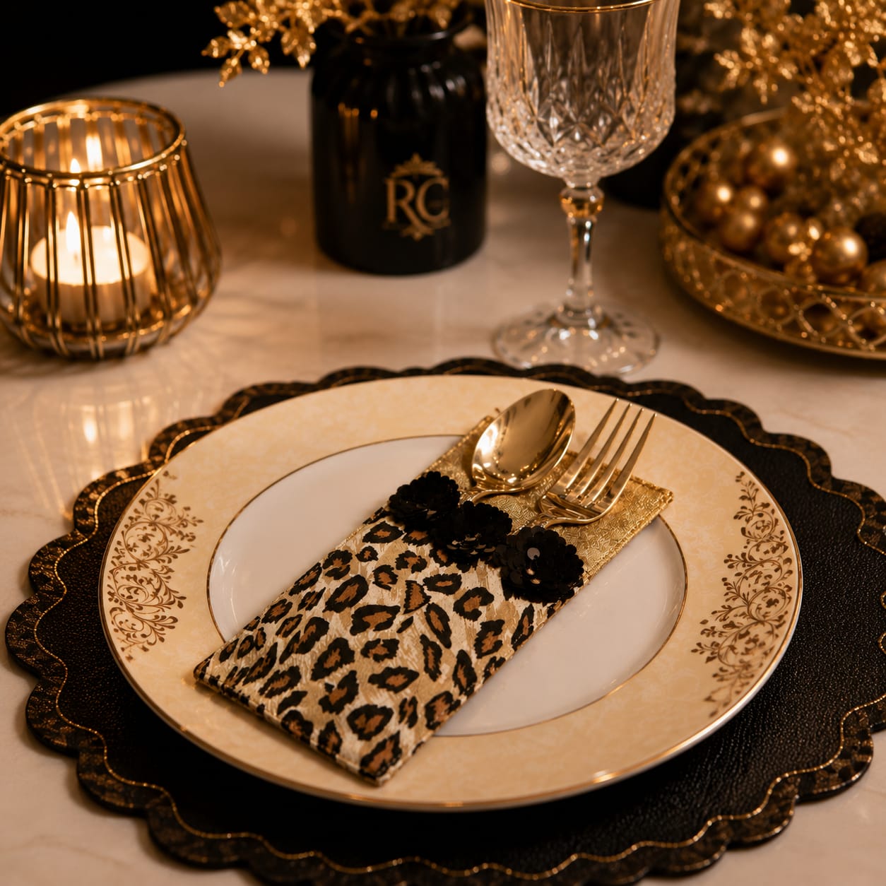 Noir Leopard Cutlery Holder