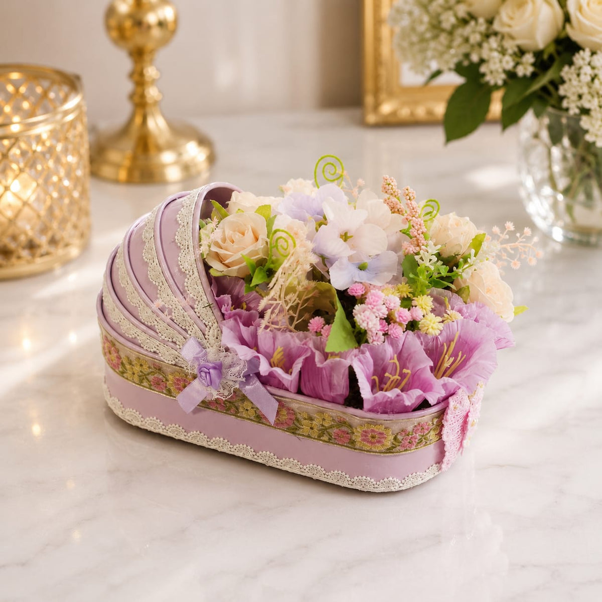 Lavender Bloom Floral Basket