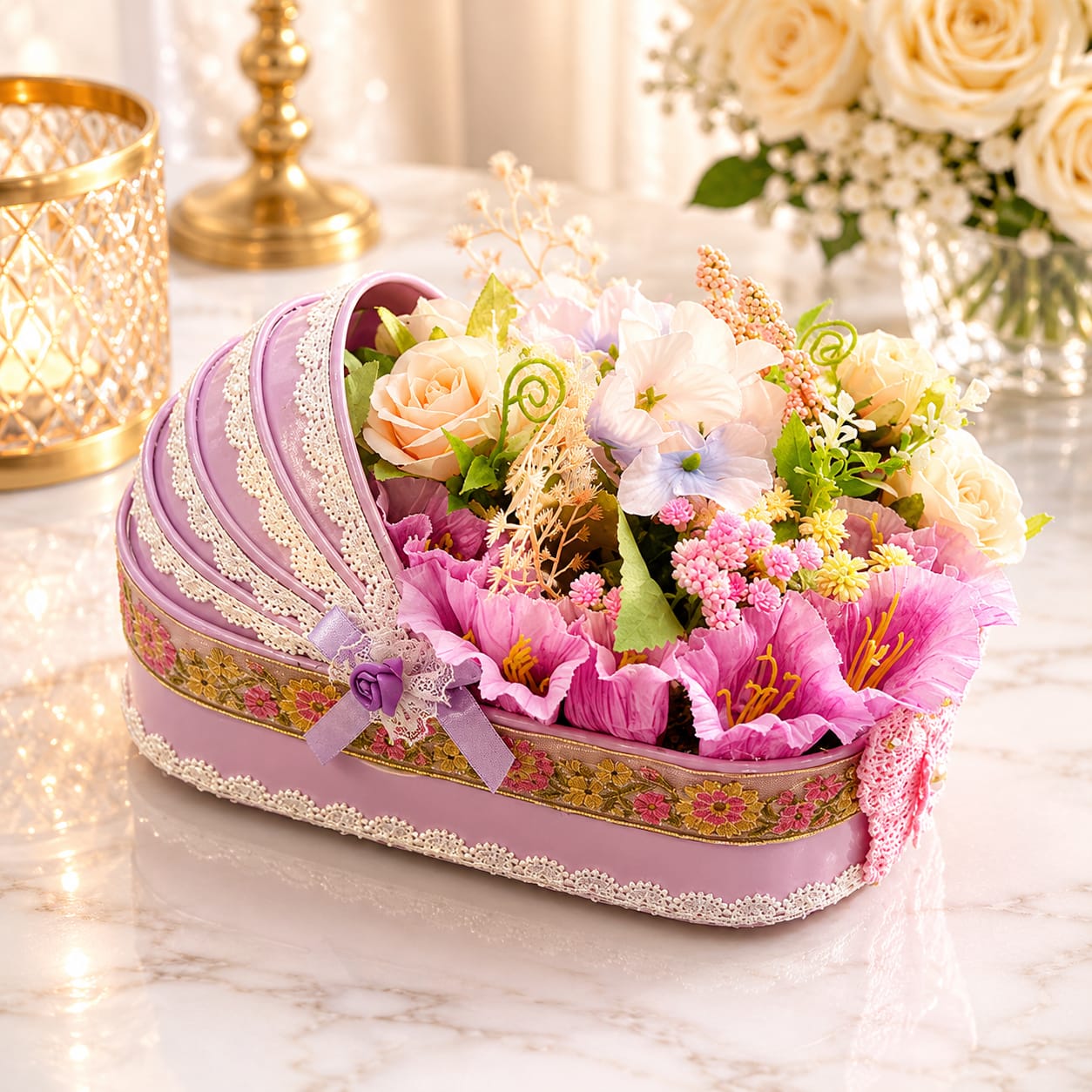 Lavender Bloom Floral Basket