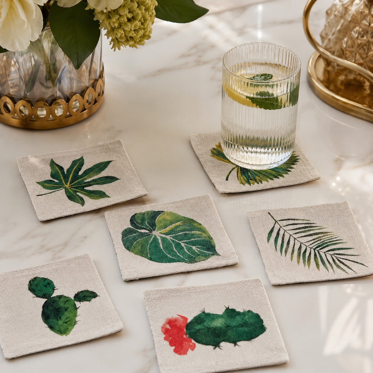 Tropical Botanica Linen Coaster Set