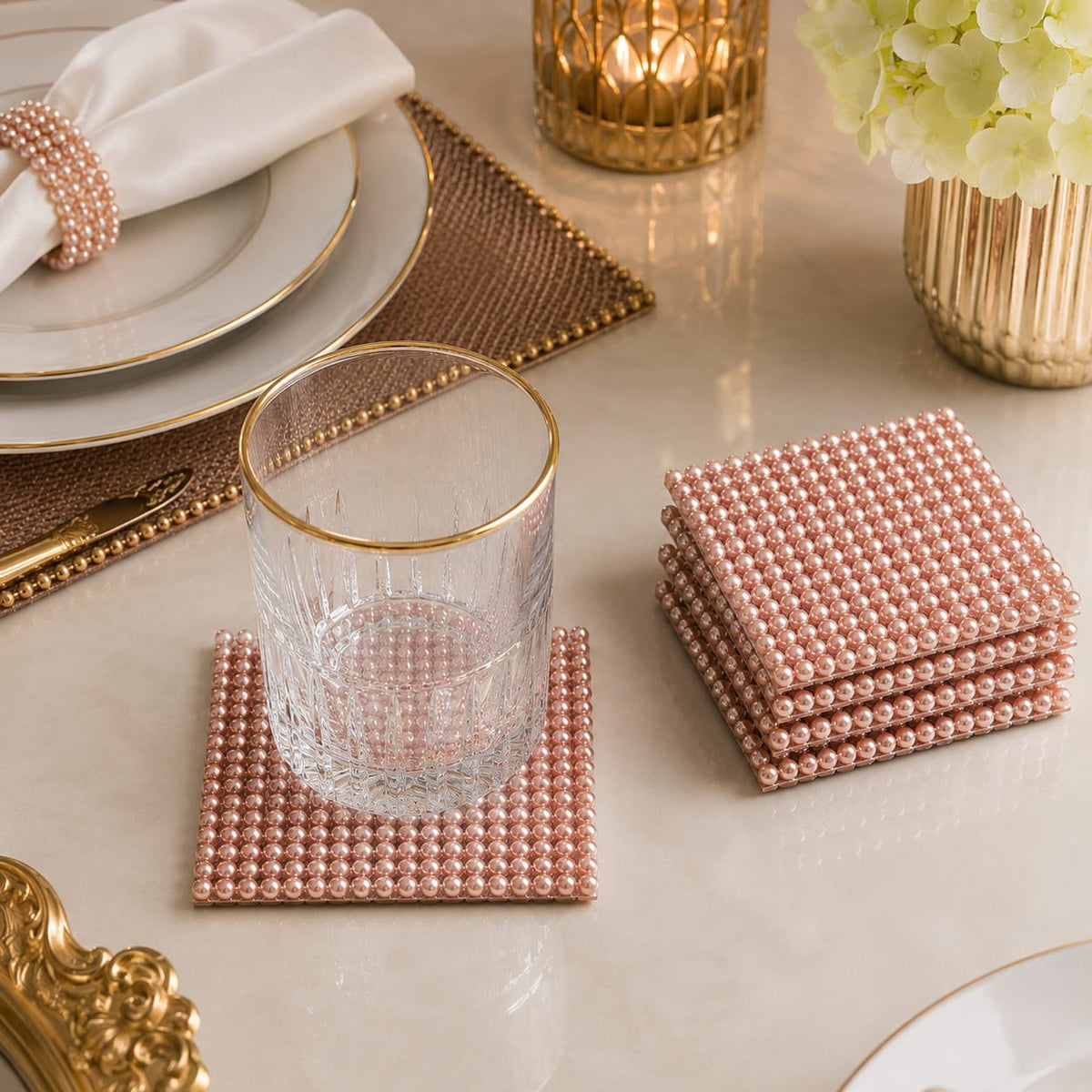 Blush Pearl Luxe Coaster Set